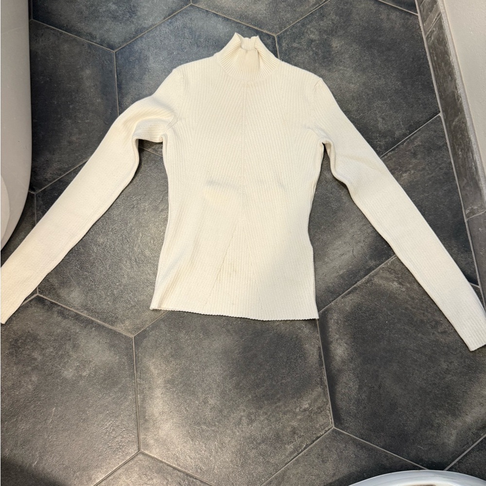 Maje Cream Ribbed Turtleneck Sweater
